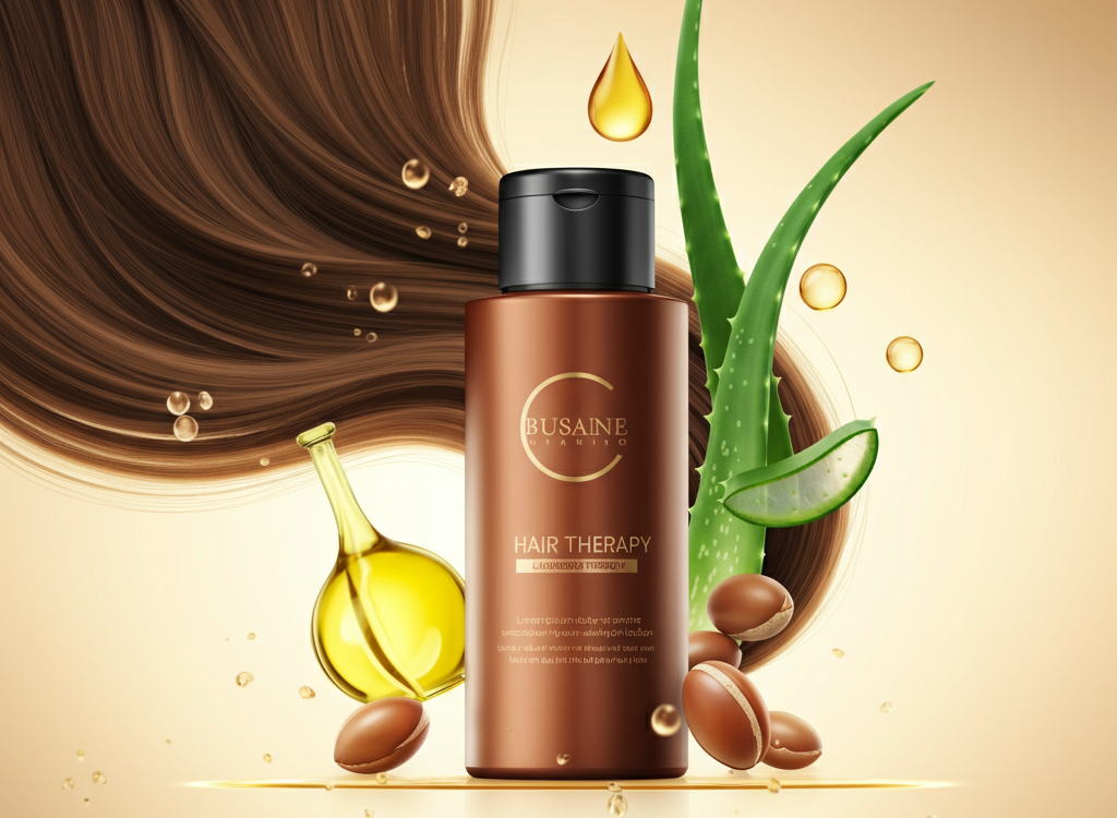 Bottle of Condish Healthy Hair Therapy with vibrant hair and natural ingredients.